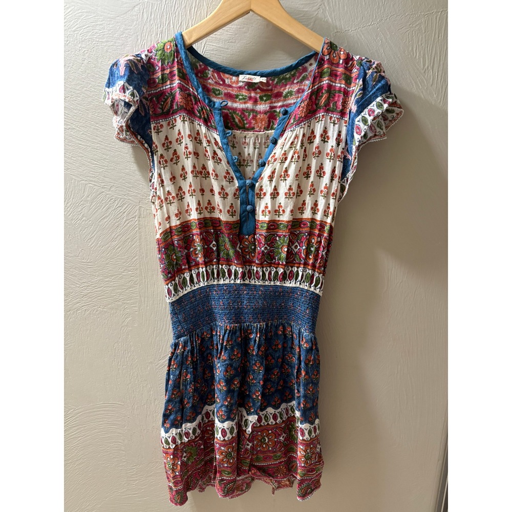 Faherty Brand Boho Floral Smocked Mini Dress Multi Color Rayon Size M